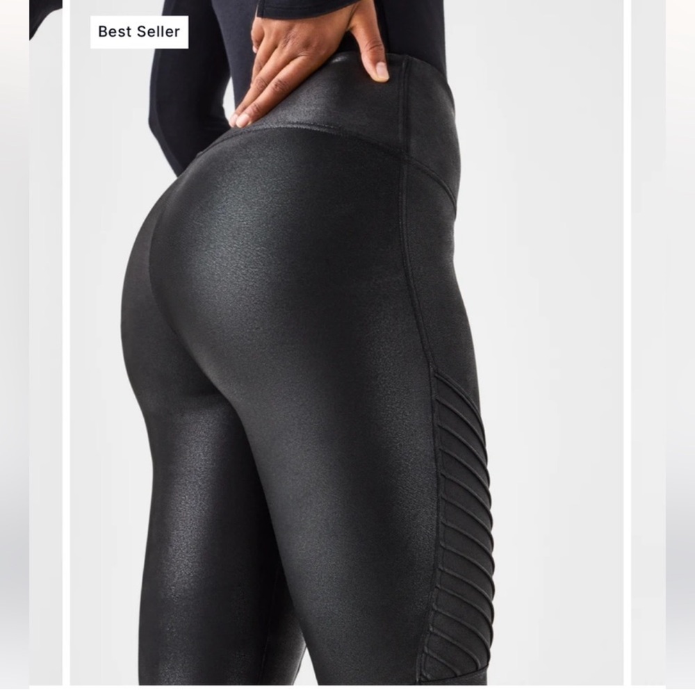 Spanx Faux Leather Tummy Shaping Moto Leggings Sz S - Picture 4 of 16